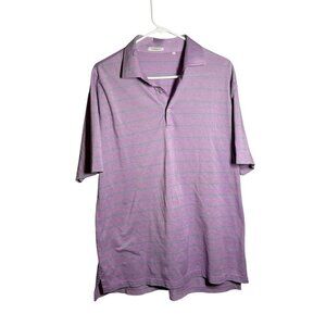 Oliver Ridley Purple & Green Striped Polo Shirt Mens L Short Sleeve Cotton Blend